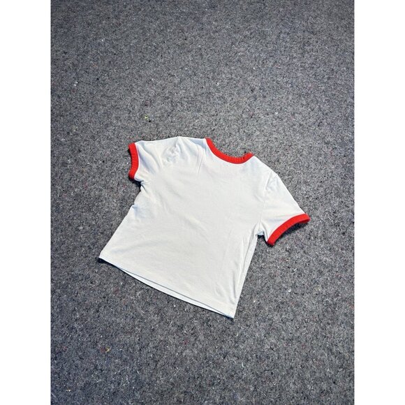 Levi’s Women’s White Ringer T-Shirt Peach Graphic Short Sleeve Casual Tee - Picture 4 of 5